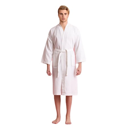 Towelsoft Unisex Men's Waffle Weave Stone White Bathrobe One Size RM-MEN-WFL-WE-OS