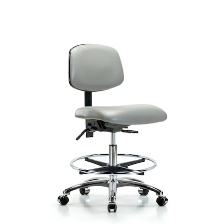 Blue Ridge Ergonomics Chair, Vinyl, Med Bench, Chr CF Casters, Dov, No Arms, 22" to 29" Height, Dove BR-VMBCH-CR-T0-A0-CF-CC-8567