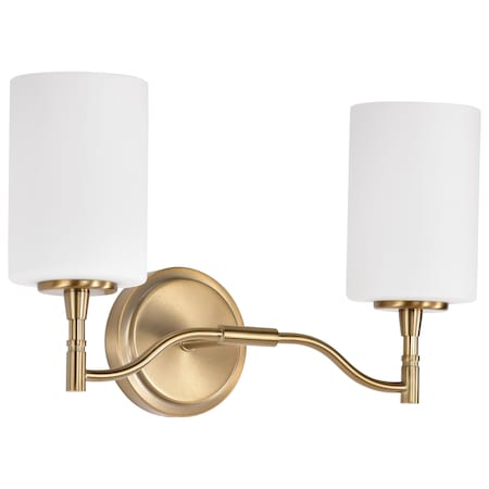 Nuvo Liam, 2 Light Vanity, Burnished Brass, White Opal Glass 60/8202