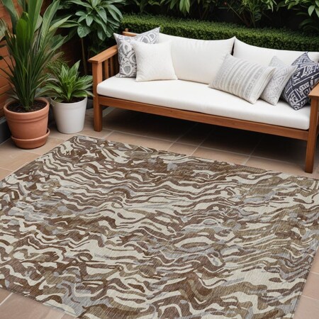 Homeroots 8' X 10' Brown Beige And Gray Abstract Washable Indoor Outdoor Area Rug 600279