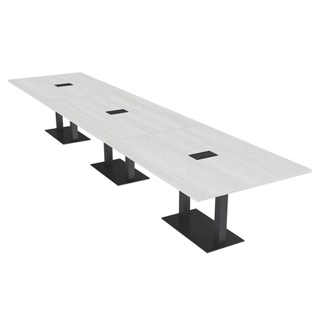 Skutchi Designs Rectangle Conference Table With Power, 48 in W, 192 in L, White HAR-REC-48X192-DOU.BK-WA7976-EBLK