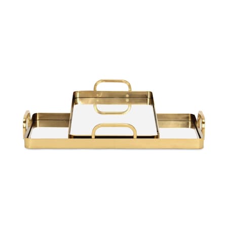 Homeroots Set of Two Gold And Mirrored Glass Handmade Serving Trays 625661