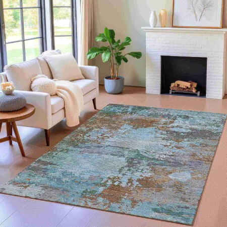 Homeroots 3' X 5' Brown And Blue Abstract Washable Indoor Outdoor Area Rug 630717