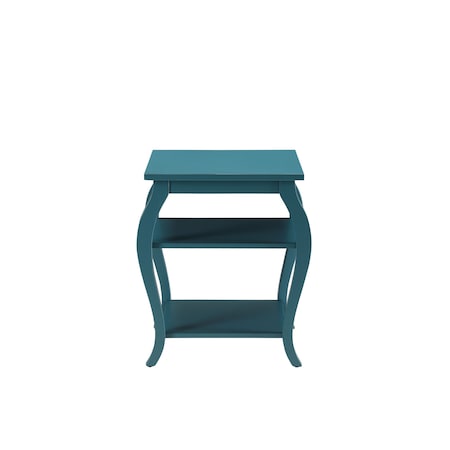 Homeroots 23" Teal Blue Wood Bow Leg End Table With Two Shelves 286312
