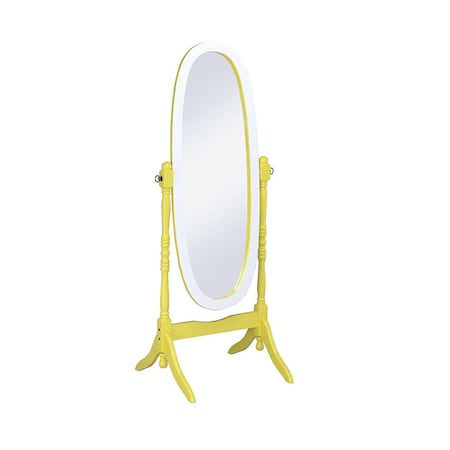 Homeroots 59" Yellow Oval Solid Wood Framed Freestanding Cheval Mirror 468370