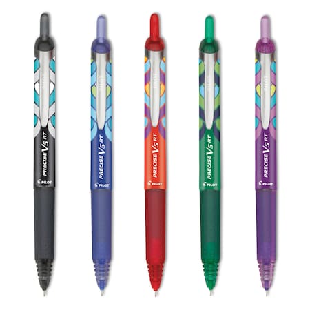 Pilot Precise V5RT Deco Peacock Pattern Rollerball Pen, Extra-Fine 0.5 mm, Assorted Colors, 5PK 41980