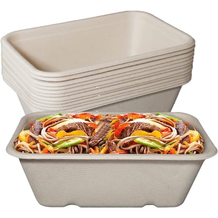 Ecoquality 24oz Rectangular Sugarcane Container, Compostable Bowls for Takeout, and Restaurant, 25PK EQCRTB24-25
