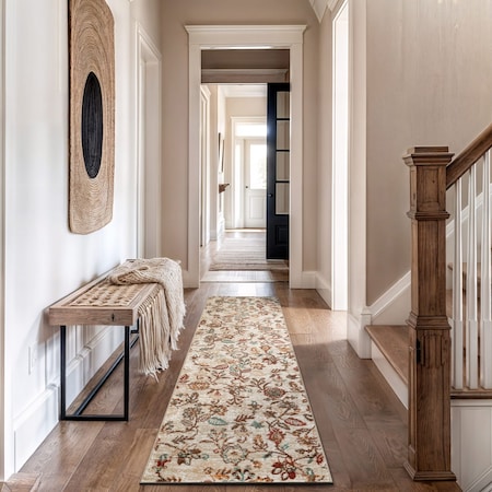 World Rug Gallery Vine Floral Runner Rug 2 ft 3 in x 12 ft Beige WR145BEIGE27X12