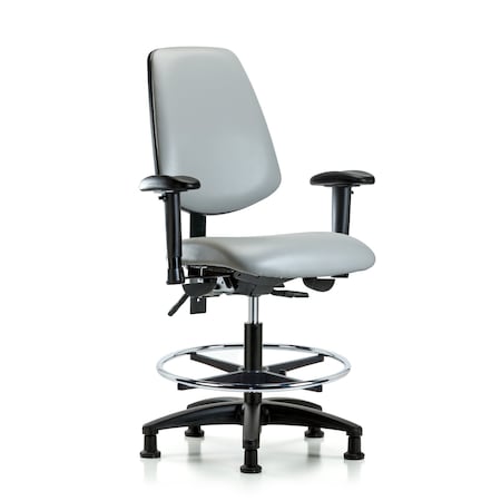 Blue Ridge Ergonomics Medium Bench Chair Adjustable Arms, 22" to 29" Height, Vinyl, Dove BR-VMBCH-MB-RG-T1-A1-CF-RG-8567
