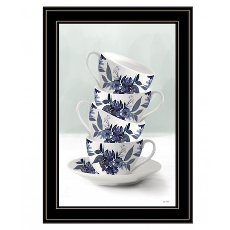 Homeroots Tea Tower Blue 3 Black Framed Print Kitchen Wall Art 408107