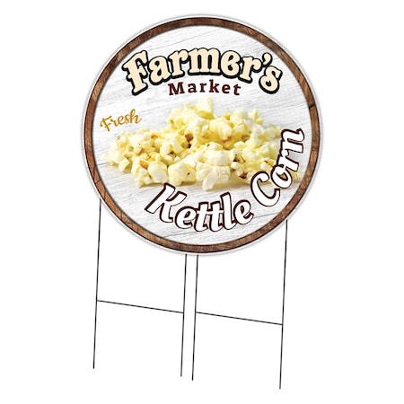 Signmission Corrugated Plastic Sign W/ Stakes 36in Circular-Farmers Market Kettle Corn, C-36-CIR-WS-Kettle Corn C-36-CIR-WS-Kettle Corn