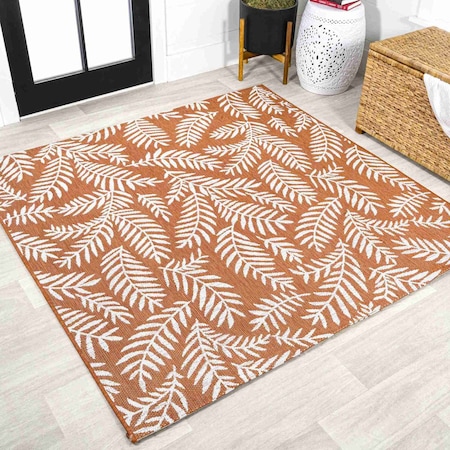 Jonathan Y Nevis Palm Frond Orange/Cream 5 ft Square Indoor/Outdoor Area Rug SMB119E-5SQ