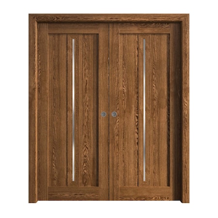 Sartodoors Sliding French Double Pocket Doors 60 x 84 inches, Ego 5014 Cognac Oak Veneer, Kit Rail Hardware , EGO5014DP-DKO-6084