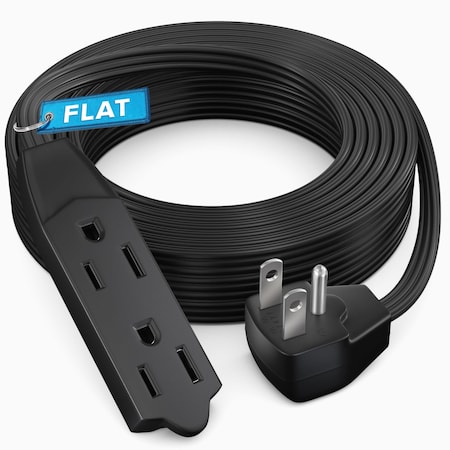 Maximm 20ft 16AWG 3-Prong Flat Plug Extension Cord 125V 13A UL, Black ADW-90-33F20-16B0