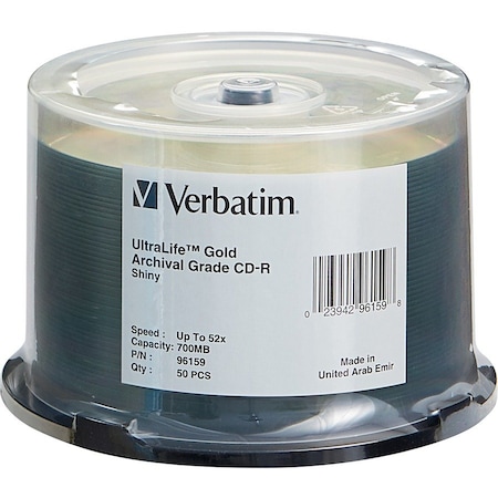 Verbatim 50PK CDR 52X, ULTRALIFE ARCHIVAL GOLD SH, 50PK 96159