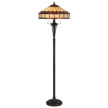 Homeroots 61" Bronze 2-Light Traditional Floor Lamp, Purple and Ivory Abstract Tiffany Glass Empire Shade 526315