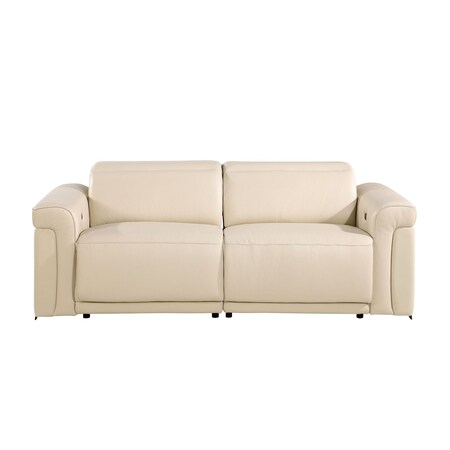 Homeroots 80" Beige Top Grain Leather Reclining Metal USB Sofa 720380