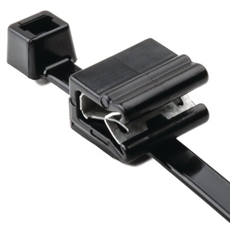 Hellerman Tyton 2-Piece Cable Tie w/Edge Clip, 8.0" Long, EC5A, 1 - 3 mm Panel, 50lb, PA66UV/PA66HIRHSUV, Black, 100PK 156-00589