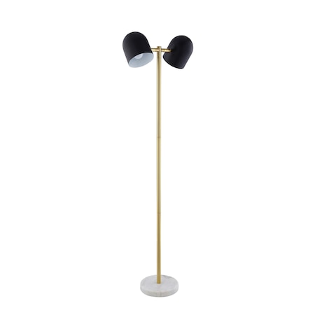 Homeroots 58" Black and Gold Two Light Floor Lamp With Black Bell Shade 530707