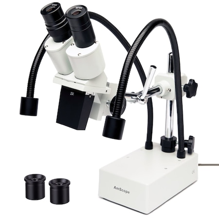 Amscope SE420 Compact Fixed-Lens Binocular Stereo Microscope 20X-40X on Boom-Arm Stand w/Dual Gooseneck LED SE420Z-2L