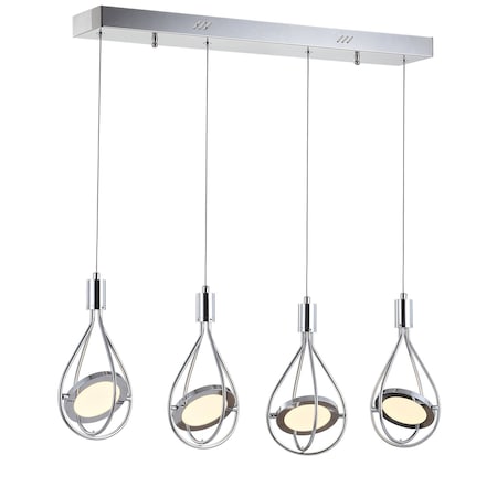Jonathan Y Orion 29" Adjustable Modern Integrated 4-Light Linear LED Metal Pendant, Chrome JYL7034A