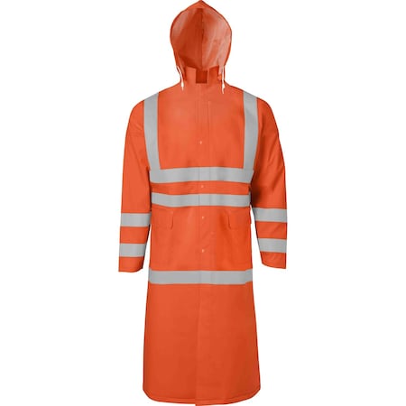 Ironwear 49" Waterproof Reflective Hi Vis Raincoat with Detachable Hood, 3X-Large 9220-O-ST-3XL