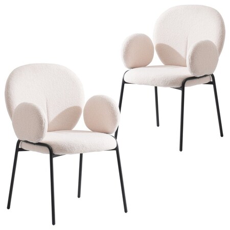Leisuremod Celestial Boucle Dining Arm Chair, Black Iron Frame with White Fabric, 2PK CCABL-23W2
