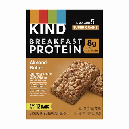 Kind Breakfast Protein Bars, Almond Butter, 1.76 oz Two-Bar Packs, 6PK PHW41935