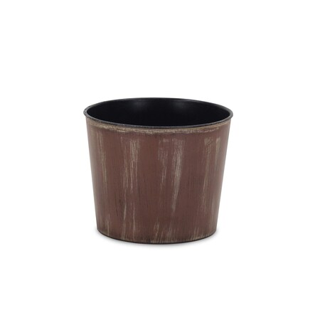 Homeroots 7in Brown and Ivory Textural Tone On Tone Recycled Plastic Indoor Outdoor Round Pot Planter 488207