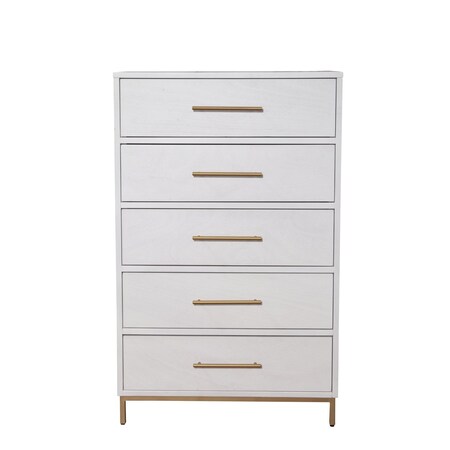 Homeroots 30" White Solid Wood Five Drawer Chest 524127