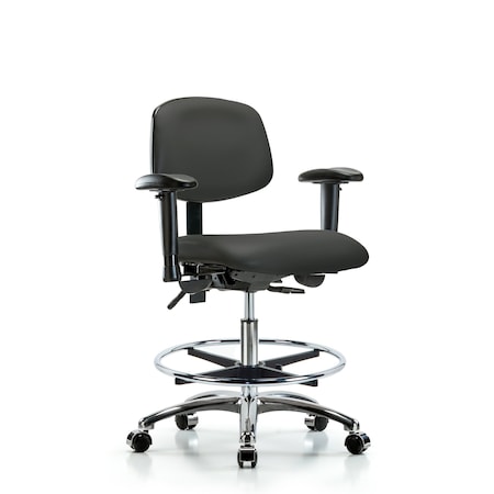 Blue Ridge Ergonomics Medium Bench Chair Chair, Vin, Med Ben, CF Cast, Gry, Adjustable Arms, 22" to 29" Height, Vinyl BR-VMBCH-CR-T1-A1-CF-CC-8605