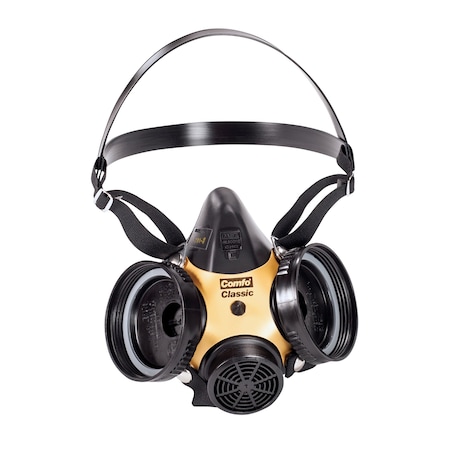 Msa Safety Half Mask Respirator, Comfo Classic, SoftFeel Hycar, Threaded, Black, Large 808076