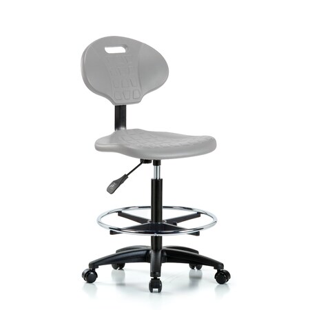 Blue Ridge Ergonomics Erie Polyurethane Chair - High Bench Height with Chrome Foot Ring & Casters in Gray Polyurethane TPHBCH-RG-A0-CF-RC-GRY
