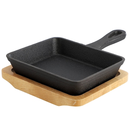 Megachef Mini Cast Iron Square Pan with Wood Tray MCCI-005