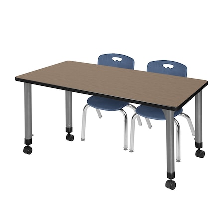 Regency Kee Mobile Adjustable Classroom Table W/ 2 Andy Mobile Chairs, 60 in W, 24 in L, Noble Oak MT6024NOAPCGY45NV