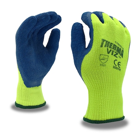 Therma Viz Gloves, 10 Ga, Latex, Green, Thermal, PK12 3889S
