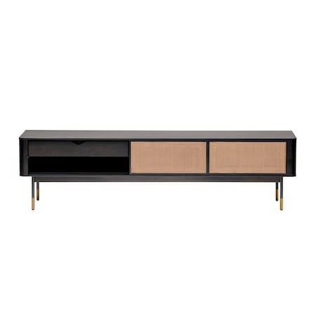 Homeroots Black Wood and Wicker Media Stand 400736