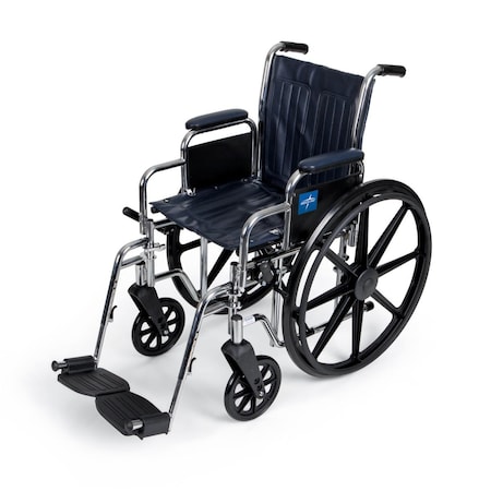 Medline Excel Wheelchair, Removable Desk-Length Arms, Swing-Away Footrests, Navy, 16in MDS806250N