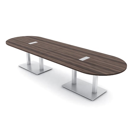 Skutchi Designs Racetrack Conference Table With Power, 48 in W, 144 in L, Brown HAR-RAC-48X144-DOU-H3041-ESIL