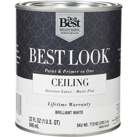 Do It Best Best Look Latex Paint & Primer In One Matte Flat Ceiling Paint Brilliant Wht 1 Qt. HW36W0840-14