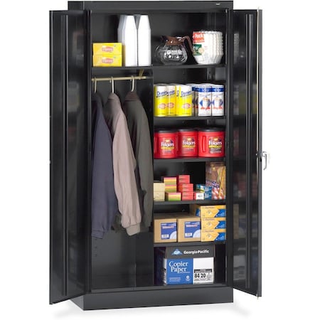 Tennsco Combo Wardrobe Storage Cabinet, 72 in H, 36 in W, 18 in D, Swing, Keyed, Black, 5 Shelves, 0 Drawers 7214BK