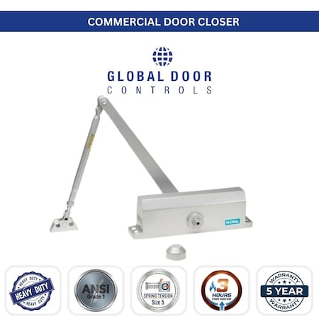 Global Door Controls Commercial Grade 3 Door Closer in Aluminum - Size 5 TC2205-AL