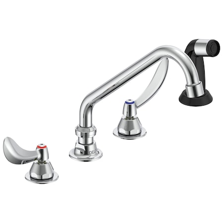 Delta Commercial 27C1 / 27C2 Two Handle 8 In Below Deck-Mount Faucet With Hose And Spray In Chrome 27C1234