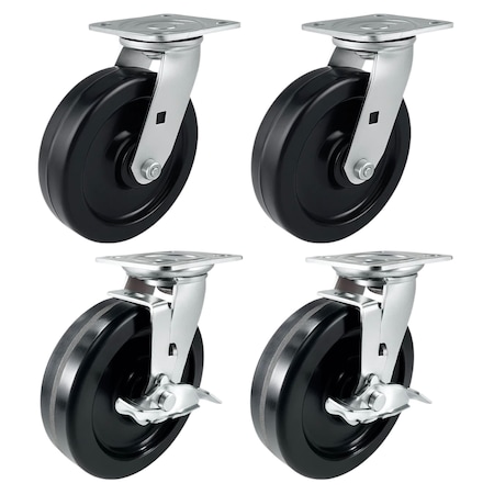 Hyw Products Heavy Duty Caster Set 8in Phenolic Wheels, 2 Swivel & 2 Swivel with Brake, 4PK 40-80S-A1-PH-2,40-80S-A1-PH-TB-2