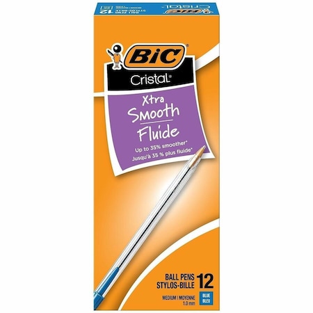 Bic Bic Cristal Ballpoint Stick Pen, Medium, Clear Barrel, Blue Ink, Dozen MS11BE