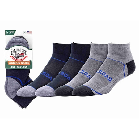 Railroad Sock Mens Outdoor Quarter Socks, Wool/Nylon/Spandex, Grey/Blue, 6-12 M, 2 PK OD211QUBL