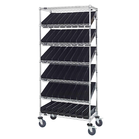 Quantum Storage Systems WIRE SHELVING UNIT W/48 BLACK BINS MOBILE MWRS-7-103BK