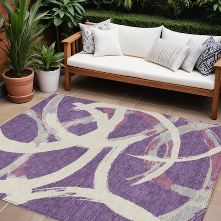 Homeroots 9' X 12' Purple Ivory And Gray Abstract Washable Indoor Outdoor Area Rug 599158