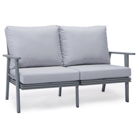 Leisuremod Walbrooke Modern Outdoor Patio Loveseat with Gray Aluminum Frame and Removable Cushions, Light Grey WGR-57-27LGR
