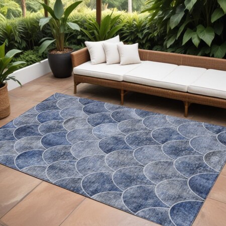 Homeroots 10' X 14' Denim Blue And Gray Abstract Washable Indoor Outdoor Area Rug 577666